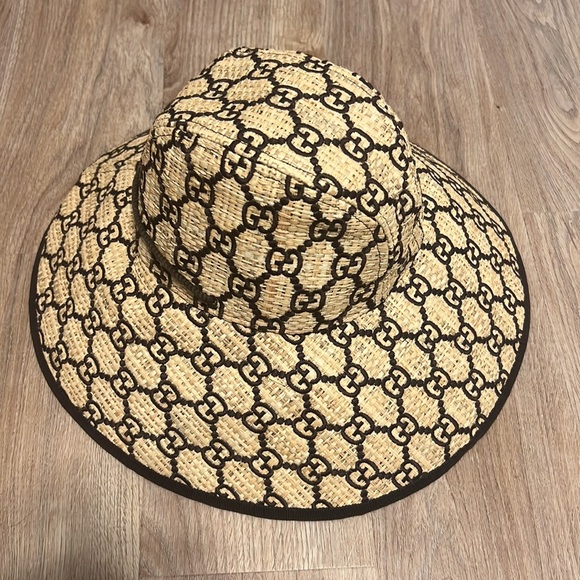 RARE Gucci GG Embroidered Monogram Wide Brim Raffia Hat - Picture 5 of 12